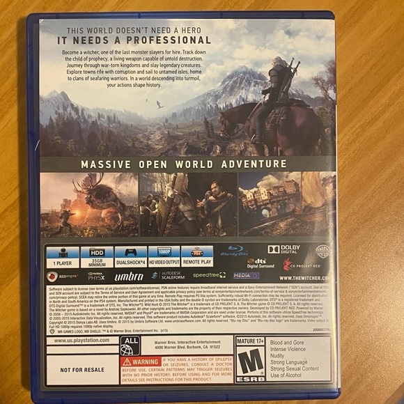 PS4 The Witcher Wild Hunt Video Game - Picture 2 of 3